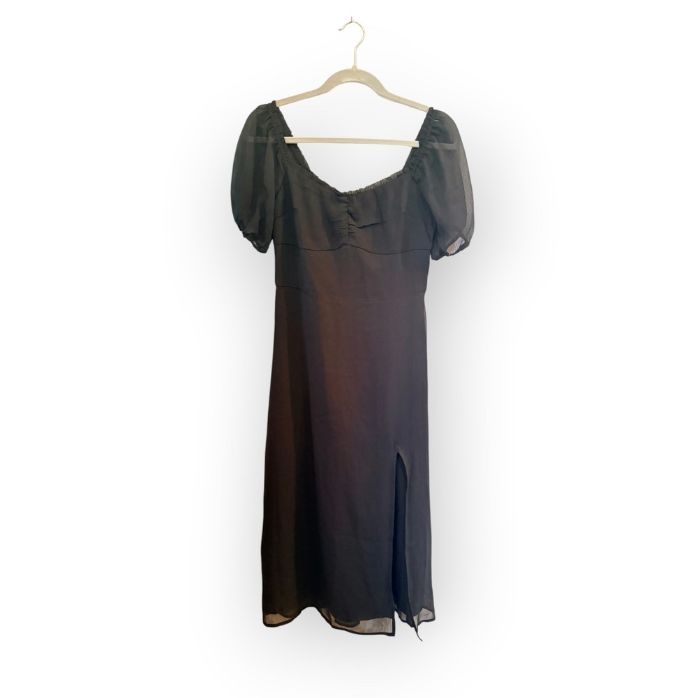NWT Hollister Black Midi Dress M Slit Goth Whimsigoth Witchy Dark Academia - Picture 4 of 12